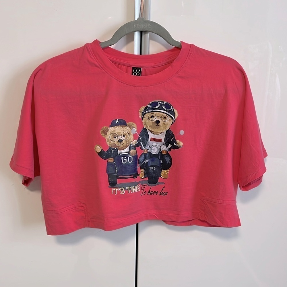 COCO ROCHA Teddy Bear Graphic Cropped T Shirt Top, One Size